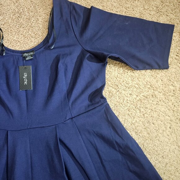 NWT City Chic Dress Womens XL 22 Navy Fit & Flare Midi Classic Sleeve Pockets - Picture 12 of 14